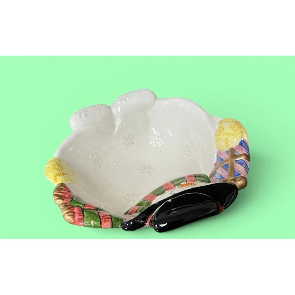 Fitz & Floyd Frosty Folks Snowman Candy Bowl Dish Winter Holiday Christmas Decor